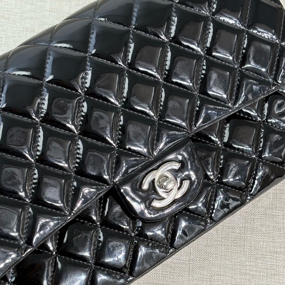 SOLD - CHANEL Black Patent Leather Classic Flap Medium SHW - Picture 10 of 17